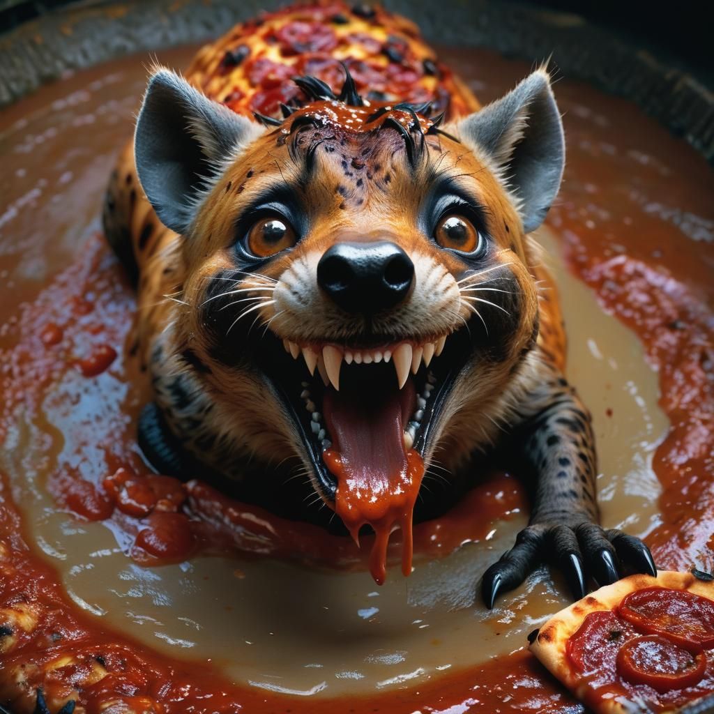 Happy Hyena Chef Making Pizza in Sewer