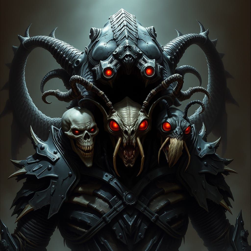 Hybrid Overlord Reveals Monstrous Heads: Surreal Horror Art