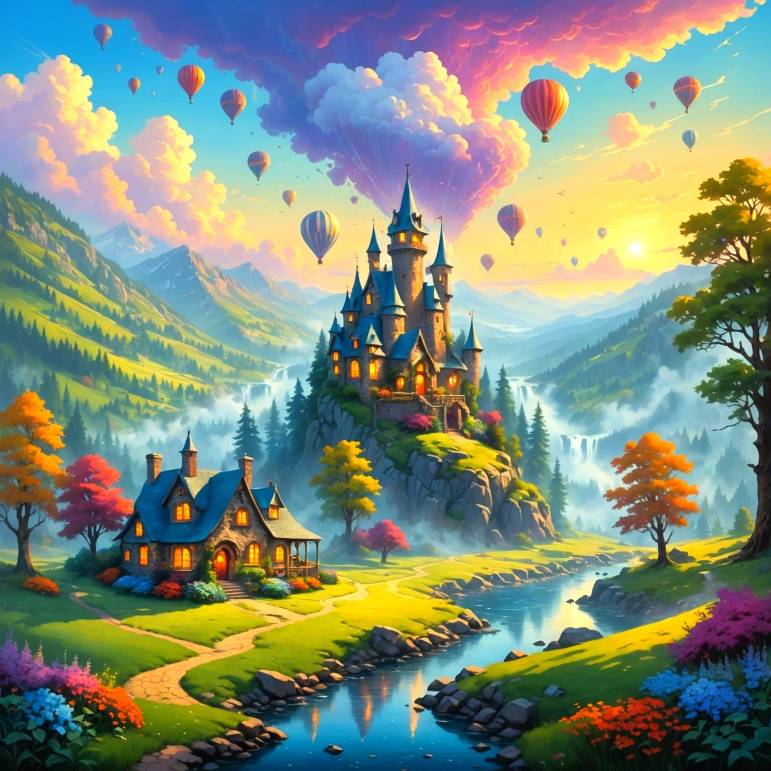 Ethereal Fantasy Landscape in Thomas Kinkade Style