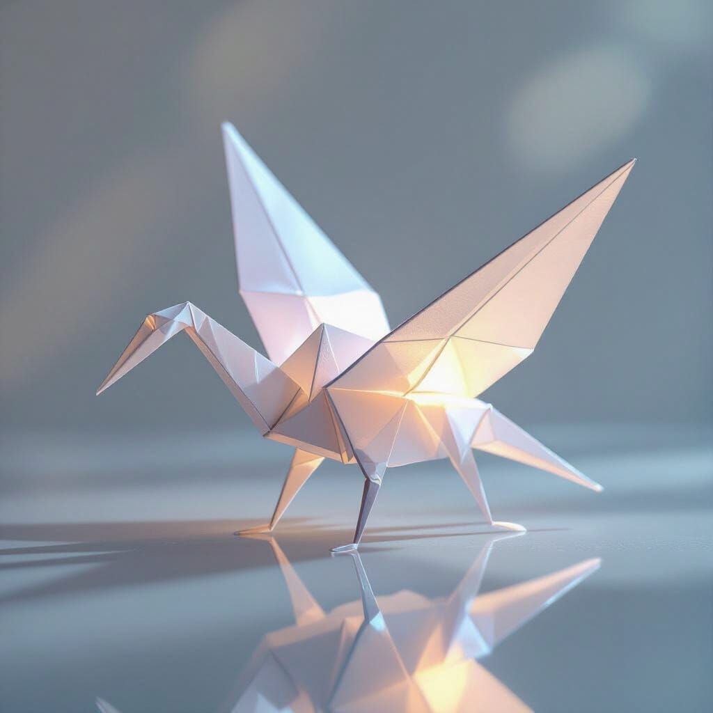 Translucent Origami Crane in Ethereal Light