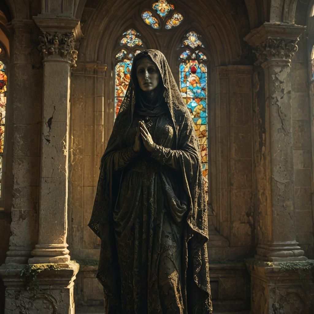 Gothic Widow Statue in Ancient Church