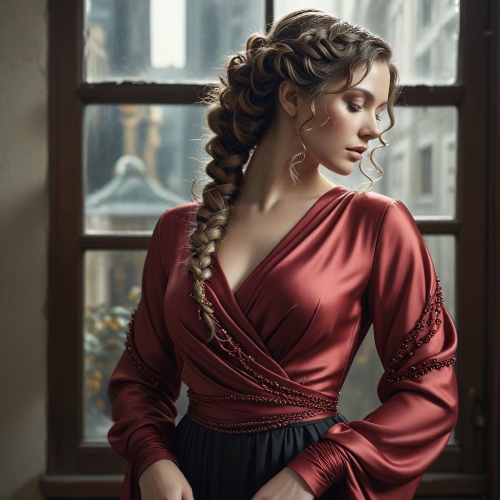 Elegant, Shimmering Satin Goddess with Prehensile Hair and P...
