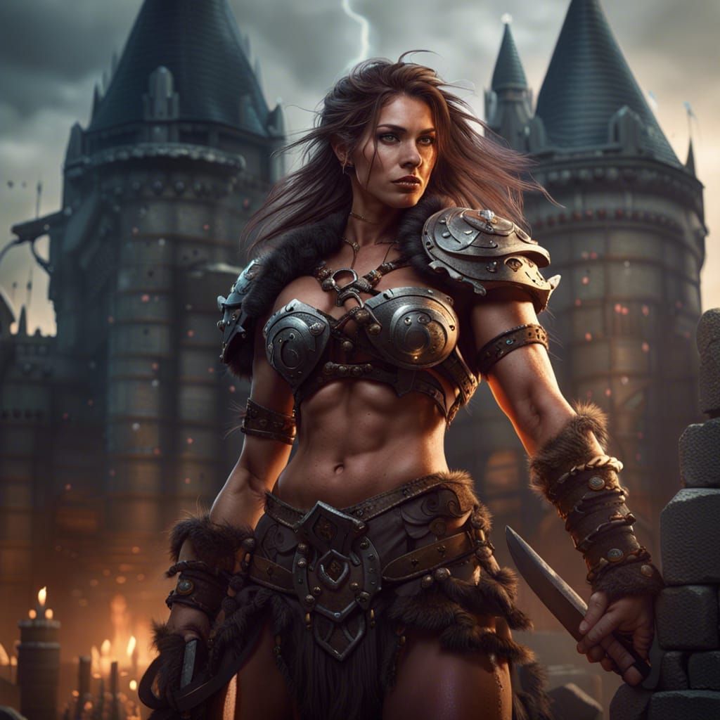 Muscular Barbarian Woman in Dark Fantasy Concept Art