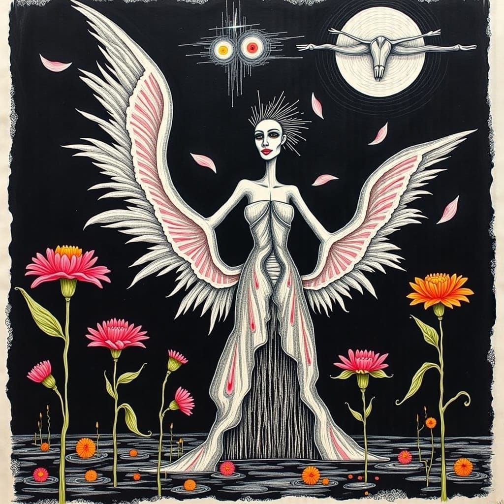 Surreal Photogram of Winged Figure in Dadaist Style