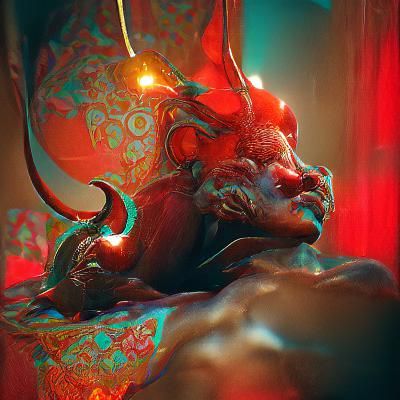 Detailed Devil Concept Art in Orange and Teal