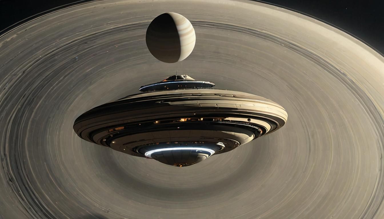 Space Yacht Soaring Over Saturn's Rings