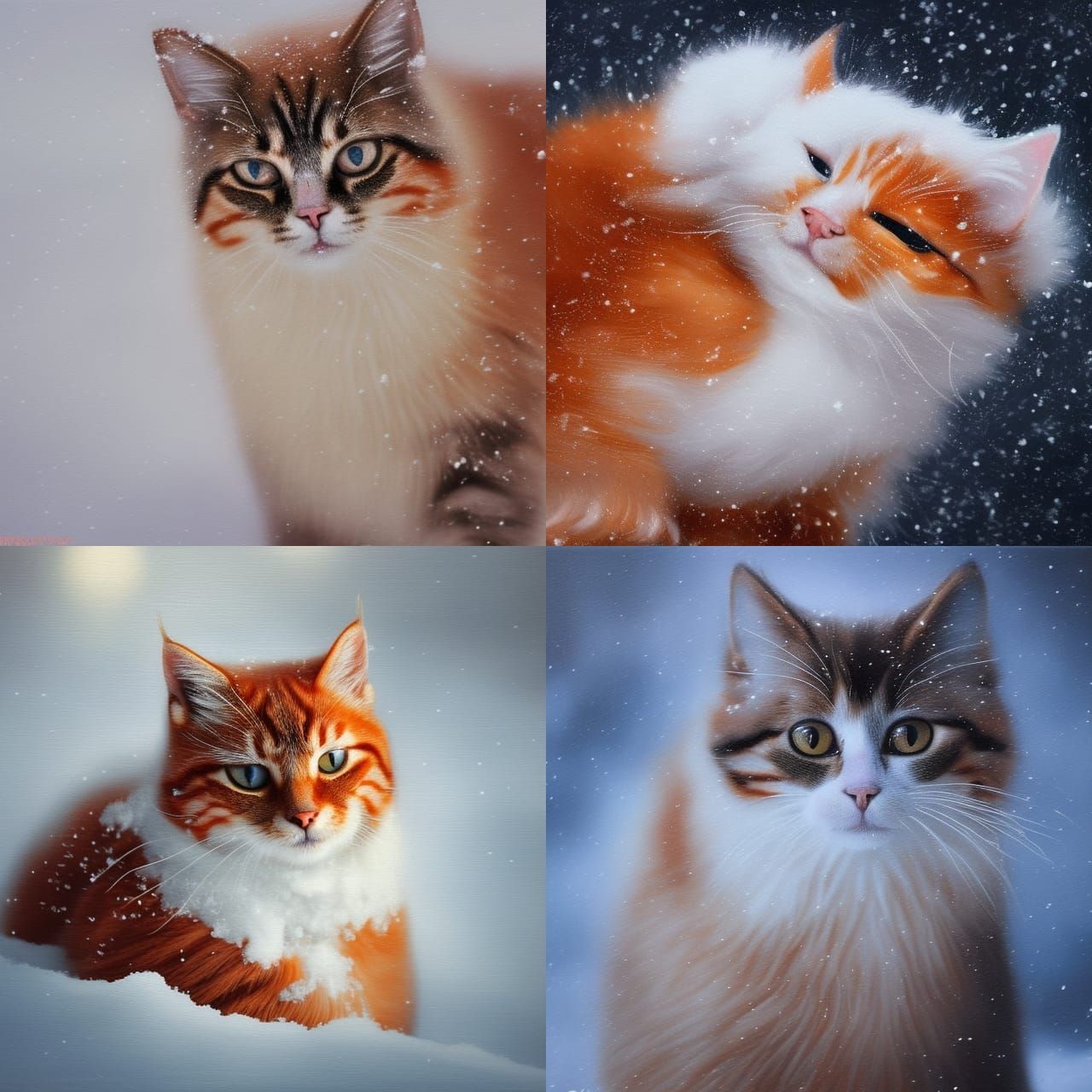 Orange Cat in Winter Landscape, Oil Painting