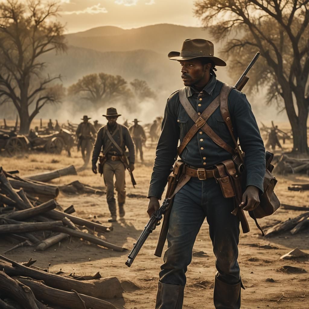 Buffalo Soldier in Civil War Landscape: Hyperrealistic HDR P...