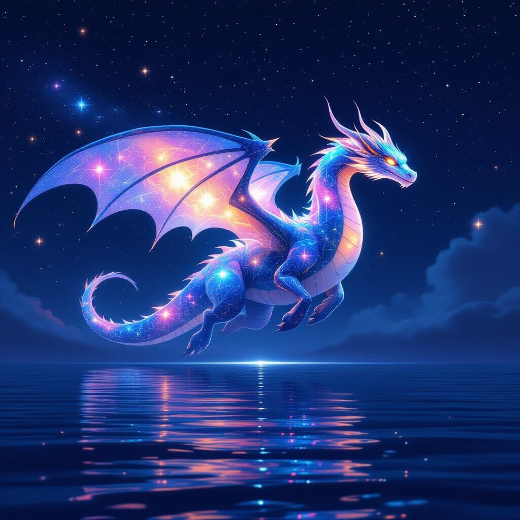 Ethereal Galaxy Dragon over Dark Ocean