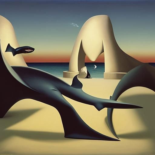 Surreal Sleepwalking Shark Wags Tail, Dreamlike Art
