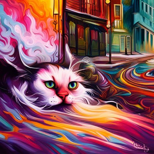 Colorful Graffiti Art of a Sleeping Cat