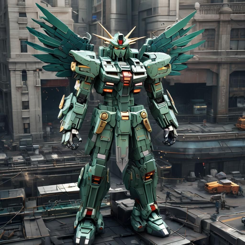 Futuristic Gundam Wing as Statue of Liberty