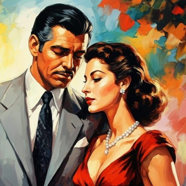 Ava Gardner and Clark Gable in Expressionist Painting