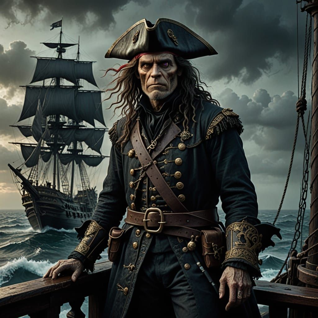 Willem Dafoe as a Gritty Pirate Captain in a Dark Fantasy Ga...