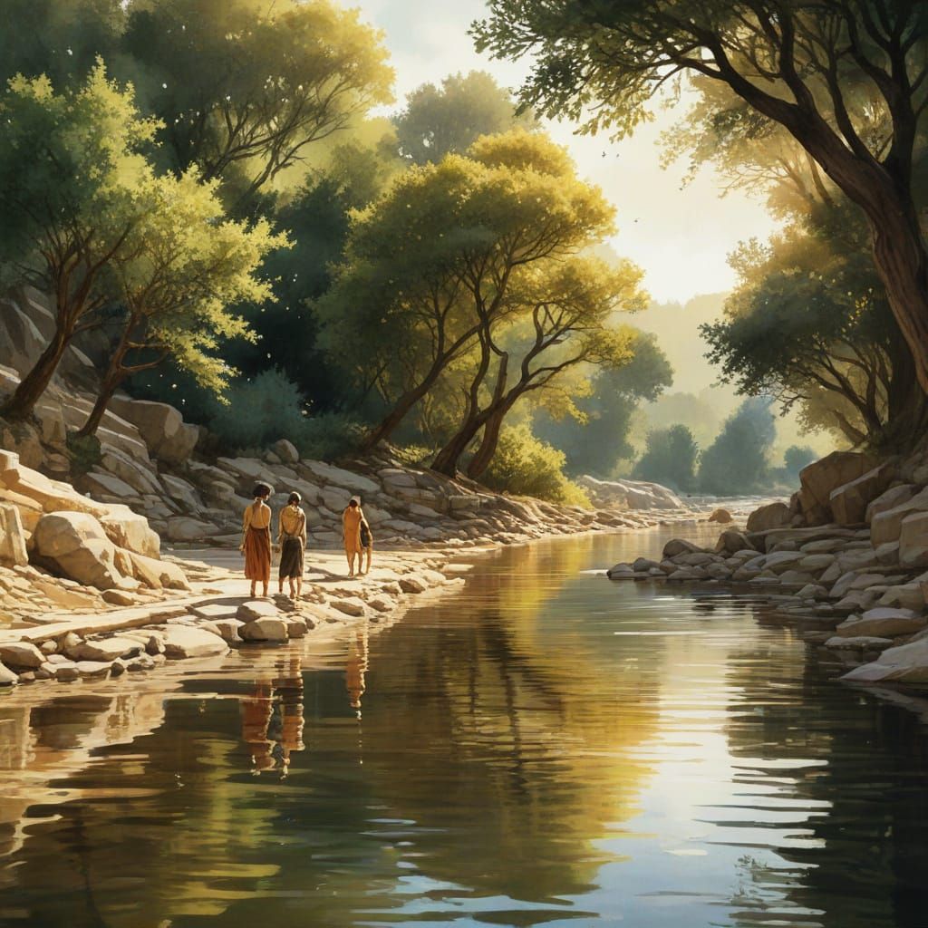 Cayster River Immersion in Ancient Ephesus: Watercolor Art