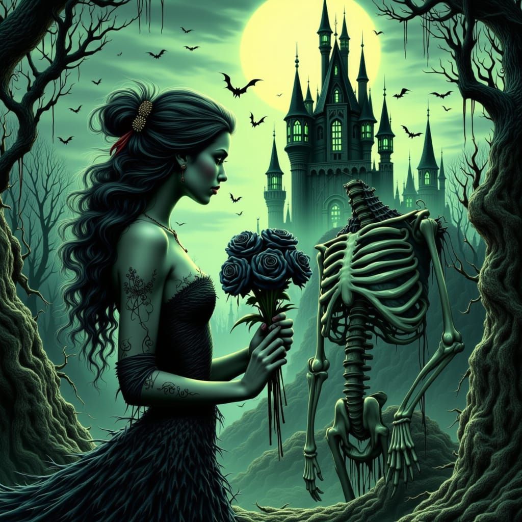 Gothic Love Confession Illustration in Art Nouveau Style