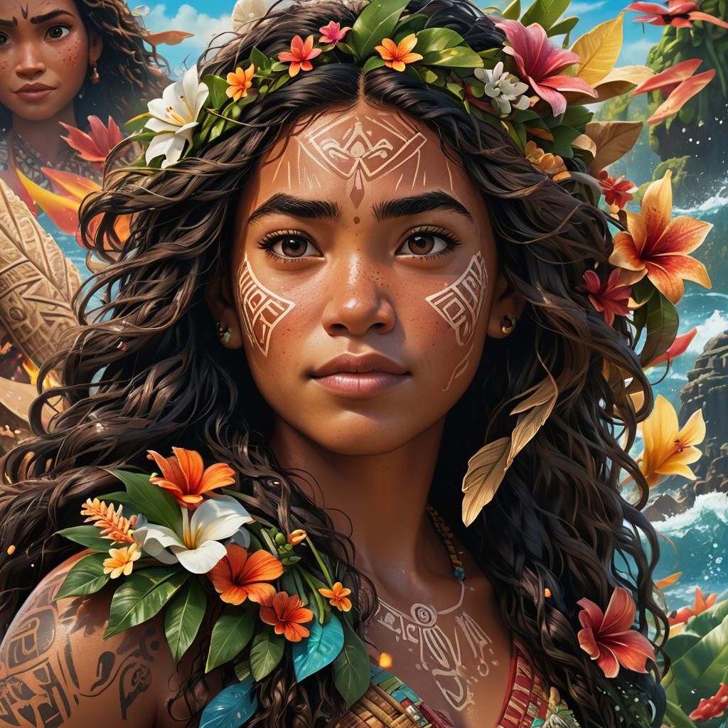 Detailed Moana Portrait in Splash Art Style
