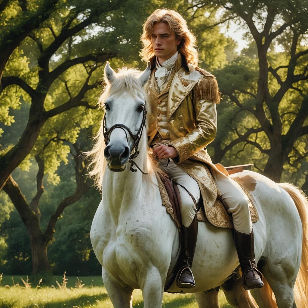 Regal Prince on Horse in Romantic Landscape