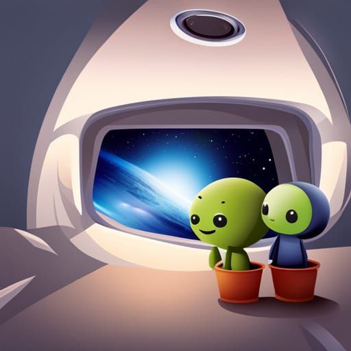 Cute Alien Creature in Spaceship Window