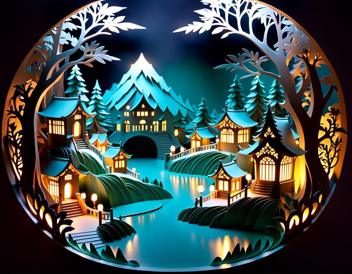 Three-Dimensional Kirigami Landscape with Fairytale Figures