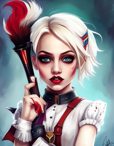 Adorable Chibi Harley Quinn in Splash Art Style