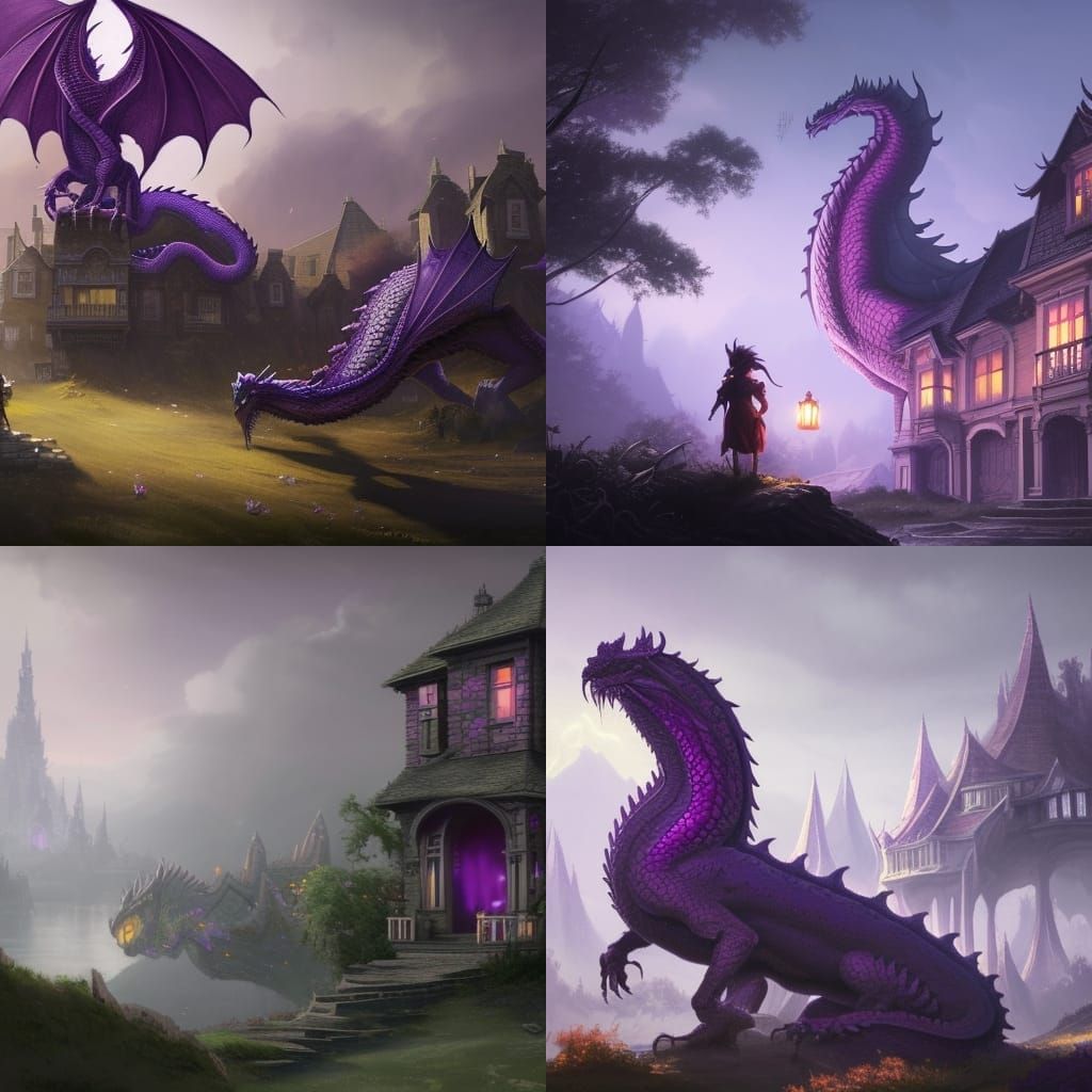 Purple Dragon in Dark Fantasy Style