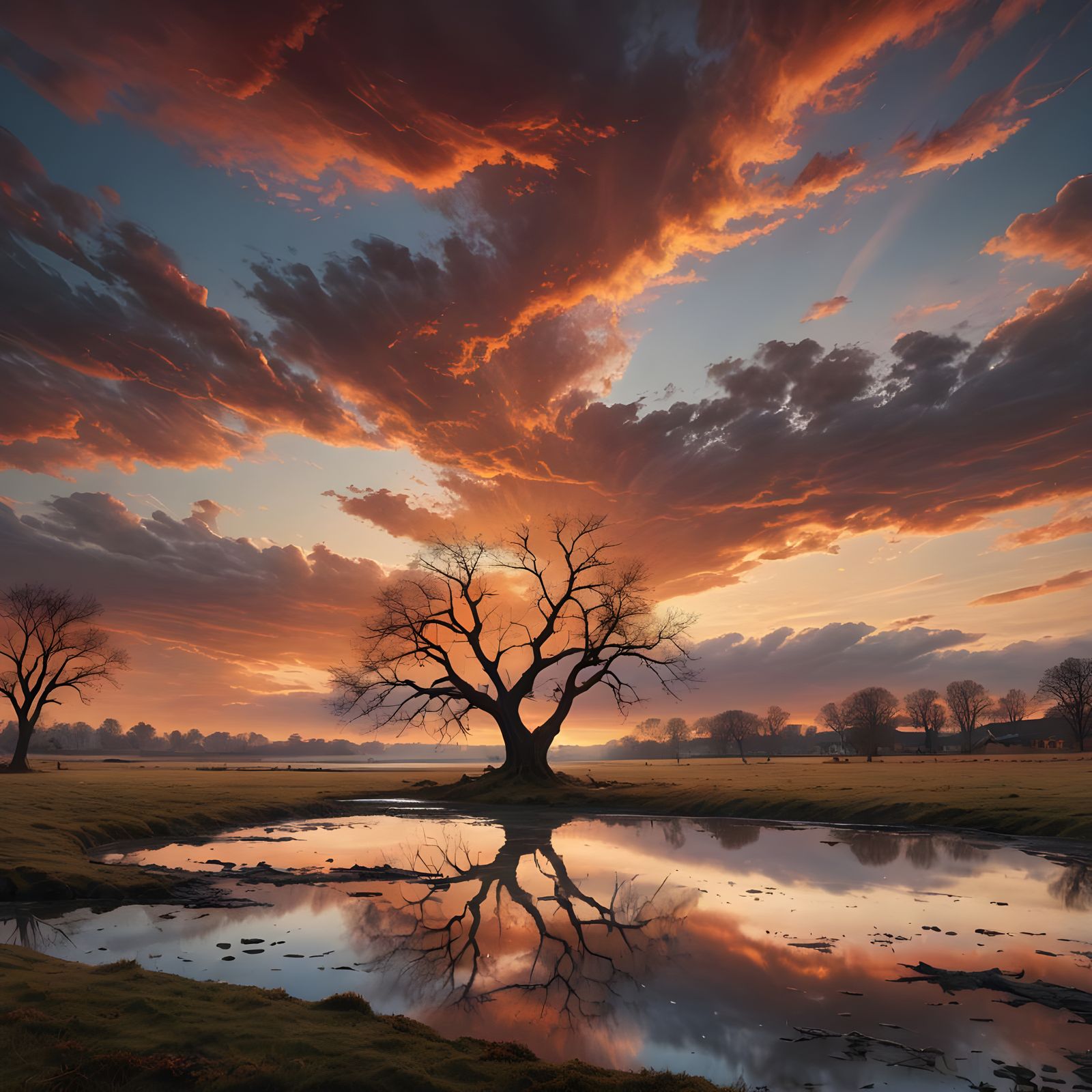Lonely Tree at Sunset: Hyperrealistic Landscape