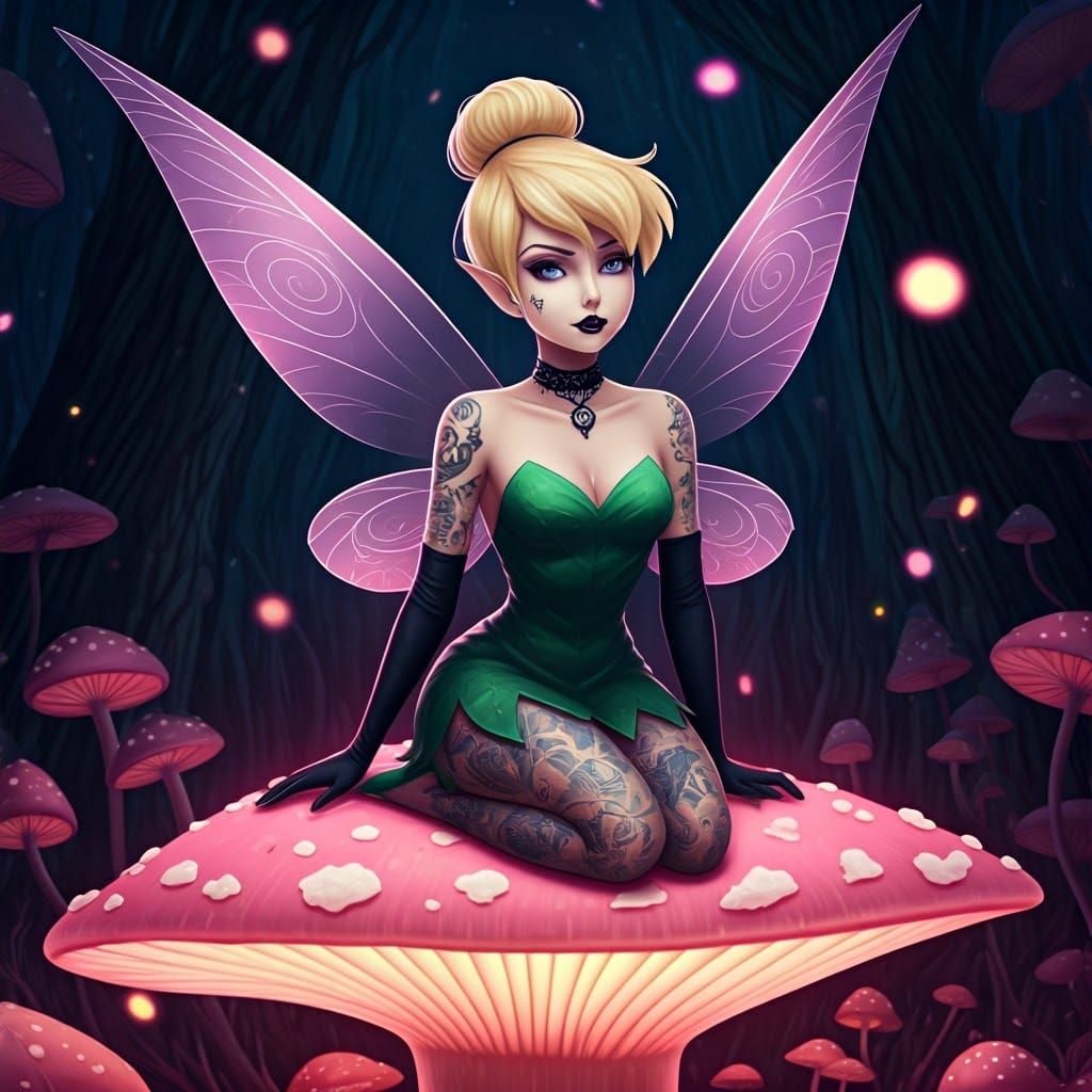 Goth Fairy on Bioluminescent Mushroom, Manga Scan