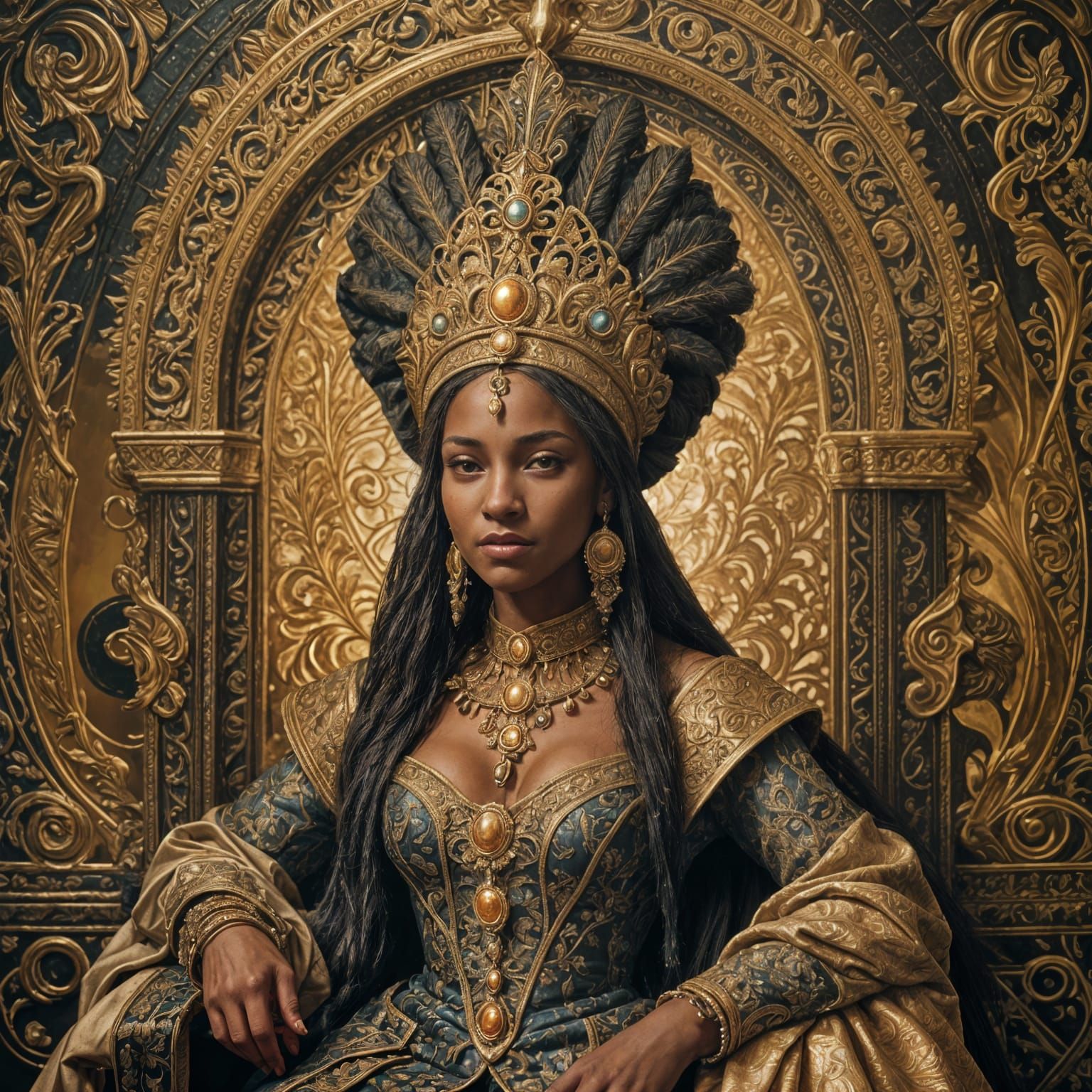 Black Woman as Mona Lisa in Art Nouveau Style