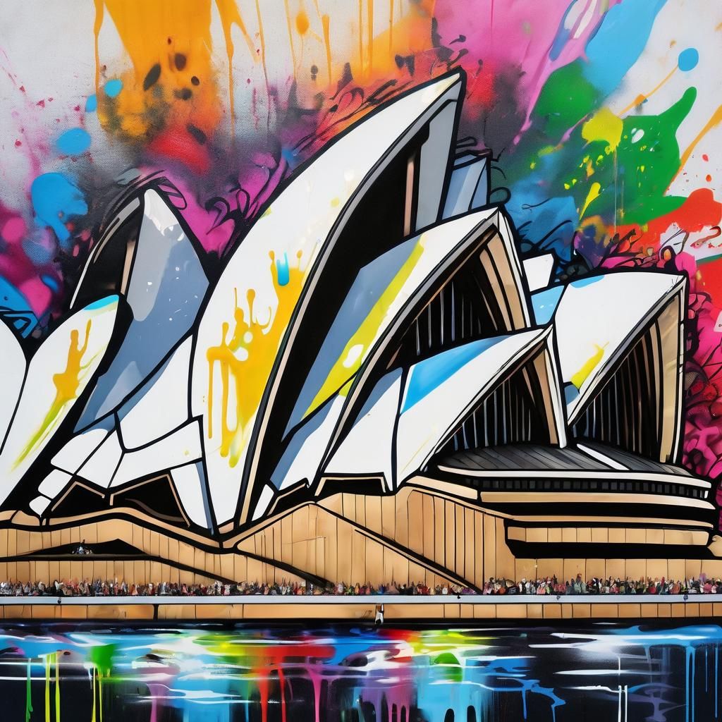 Sydney Opera House in Graffiti Splash Art Style