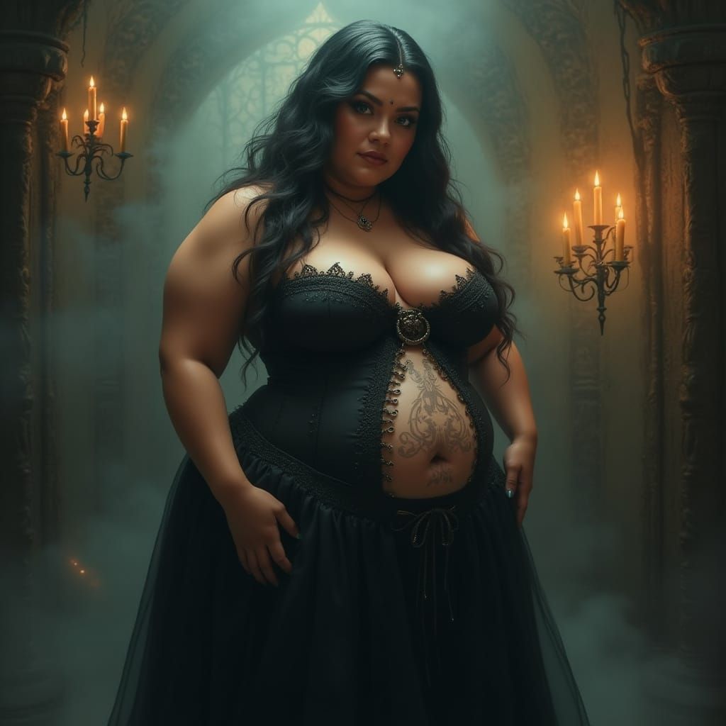 Sultry Fantasy Witch in a Mystical Atmosphere