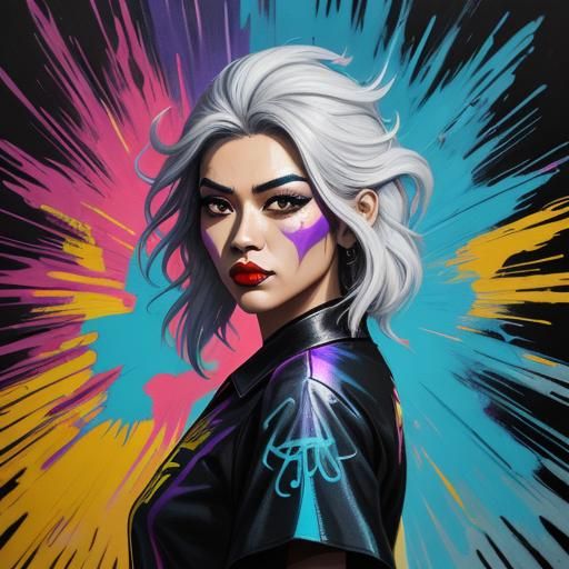 Graffiti Art: Woman with Feathered Hair