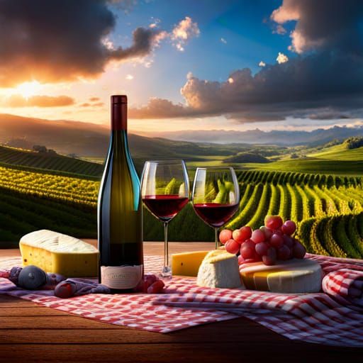 Vineyard Picnic: Detailed Matte Painting in Deep Color