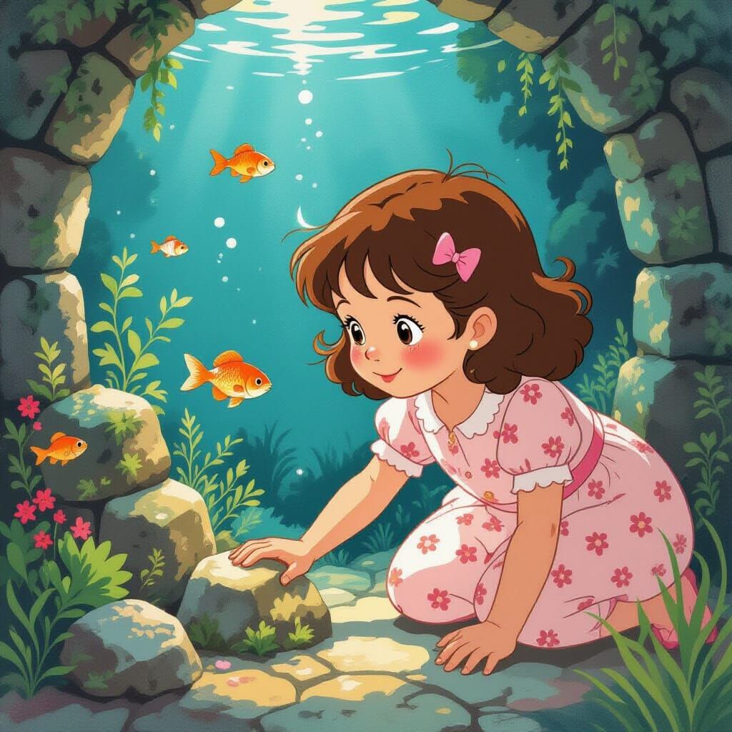 Girl and Fish Tank, Inspired by Potter and Miyazaki