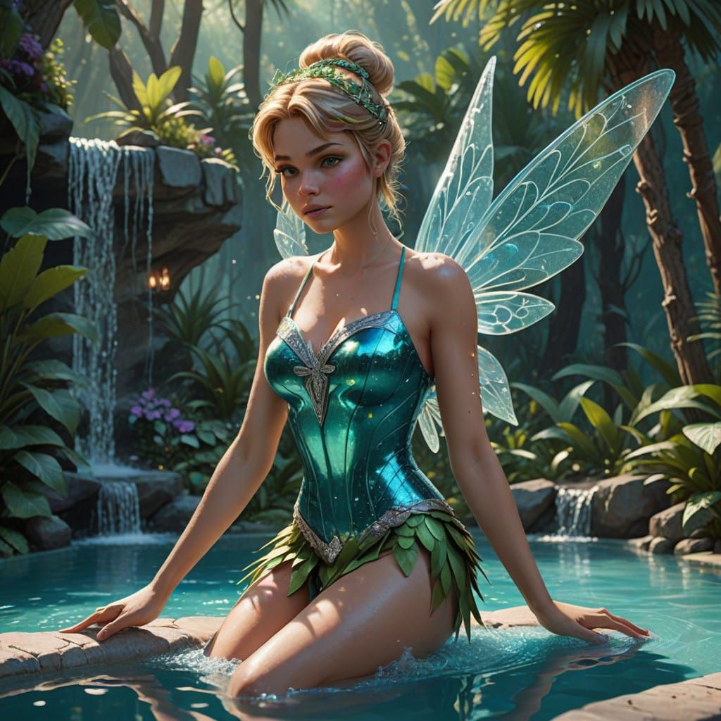 Tinker Bell Basks in Enchanted Poolside Oasis