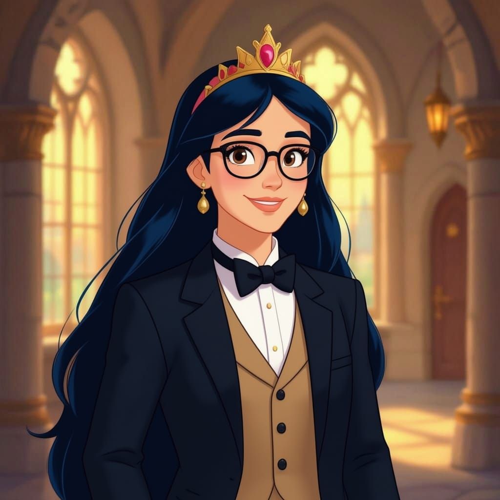 Classic Disney Princess in Castle, Hand-Drawn Animation Styl...