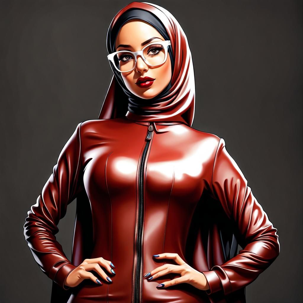 Glamorous Hijabi Portrait in Latex and Secretary Style
