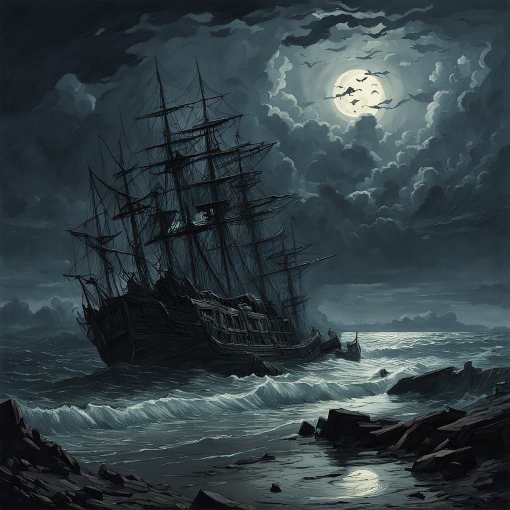 Mysterious Coastline Under Dark Skies