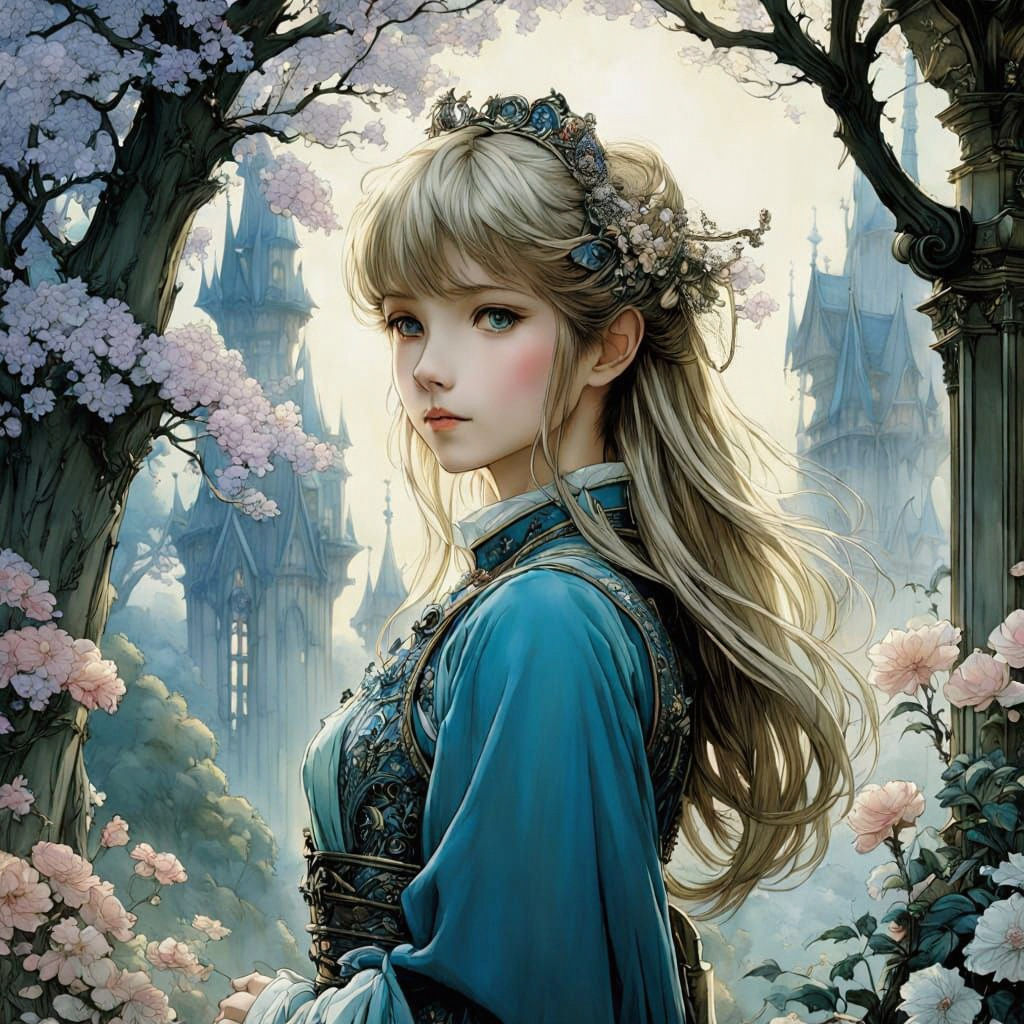 Fairytale Anime Scene in Arthur Rackham Style