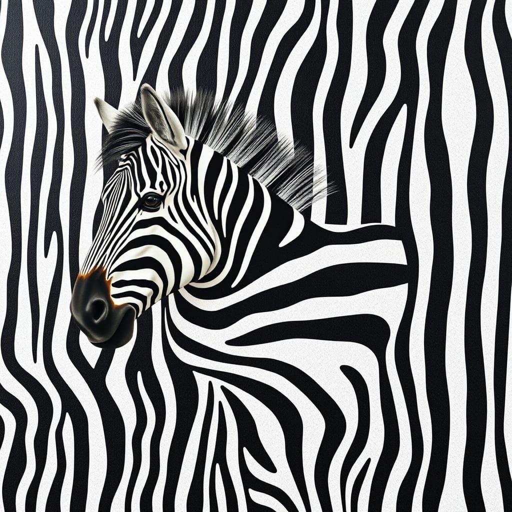 Surreal Zebra Camouflage on Striped Wall