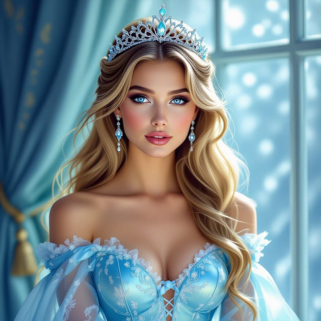 Regal Princess in Ethereal Blue Nightdress with Sparkling Ti...