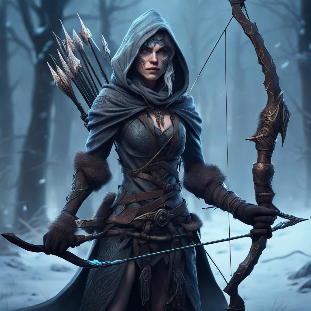 Fey Hunter with Bone Bow: Detailed Matte Painting