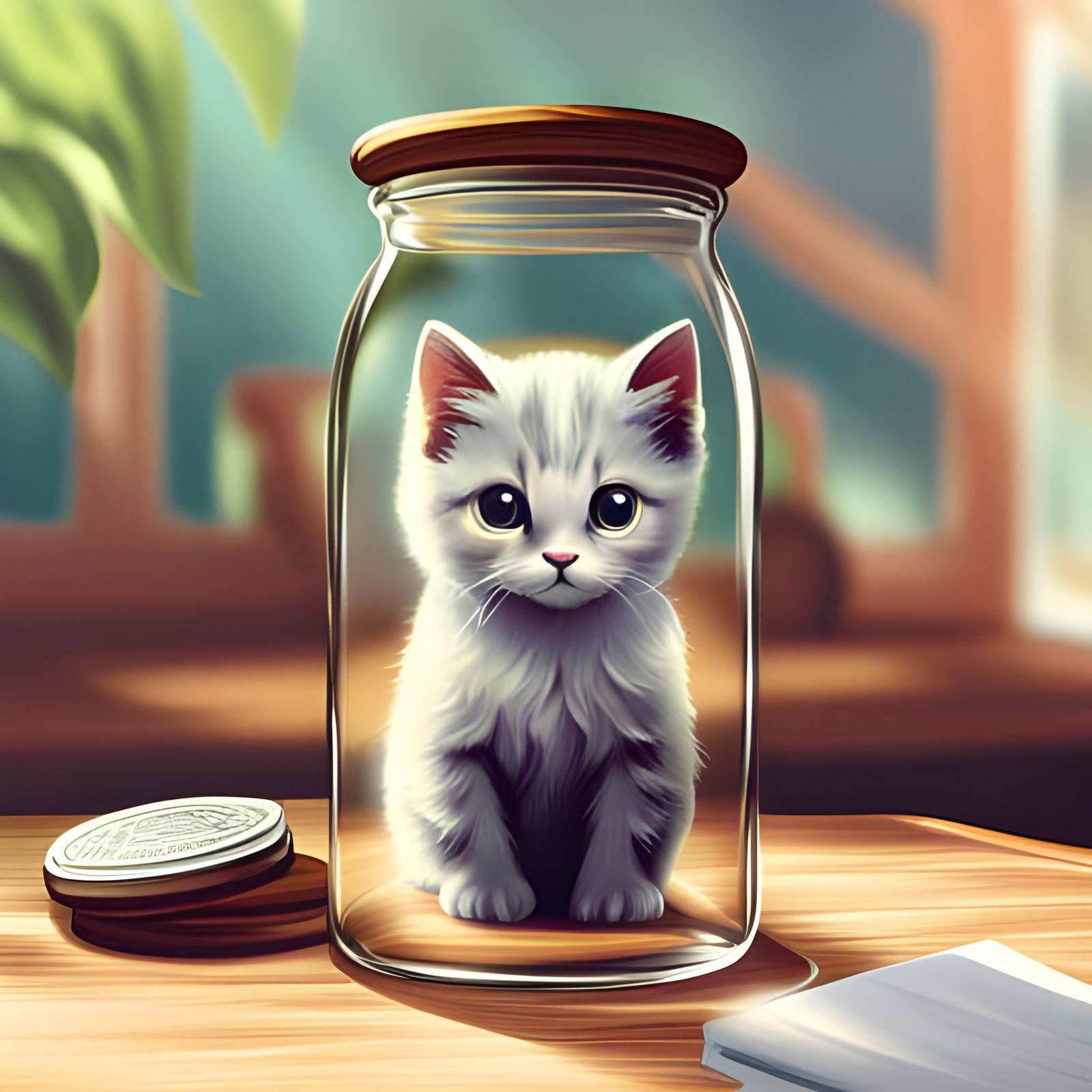 Kitten Contained: Anime-Style Digital Illustration