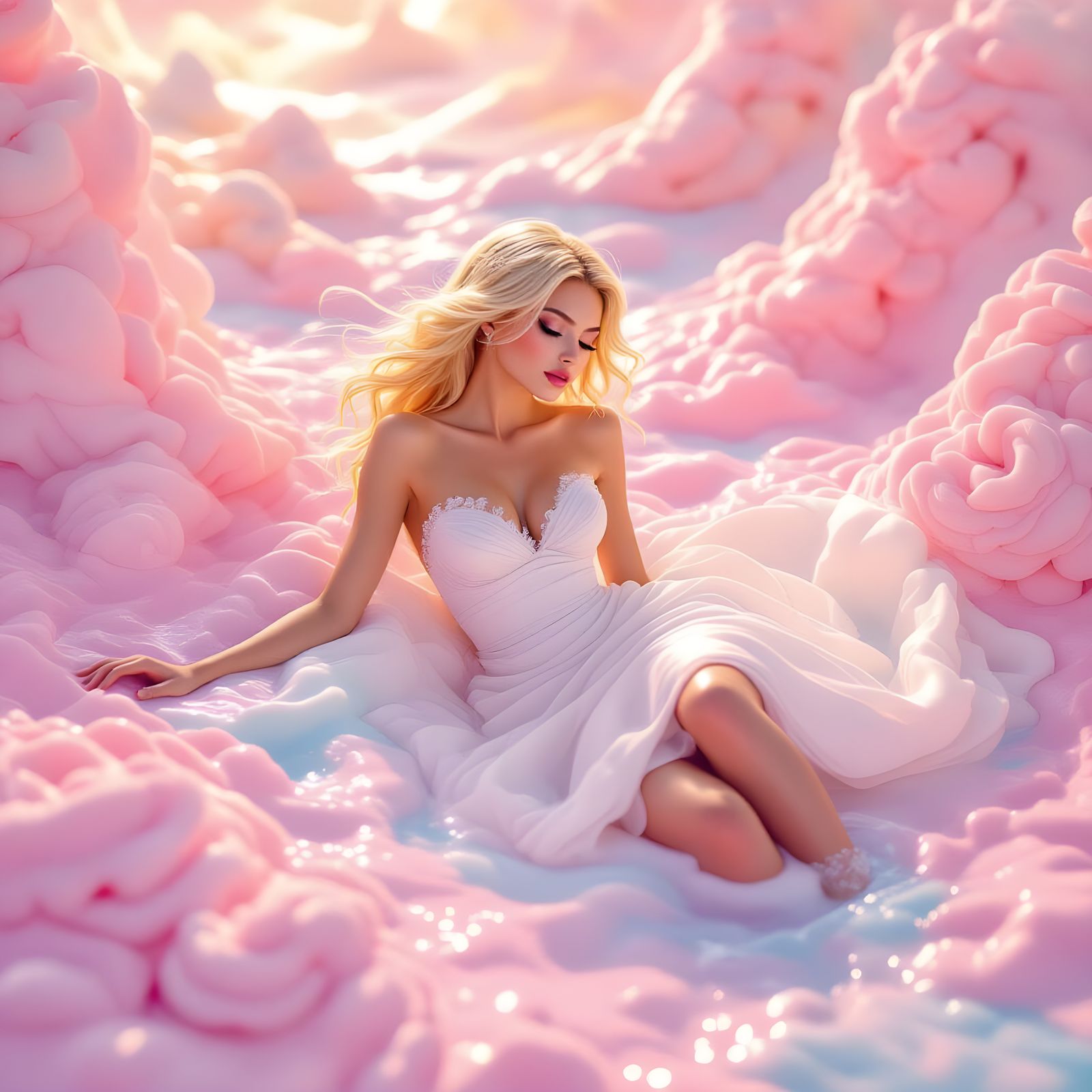 Surreal Blond Woman Sinks in Frosting Quicksand