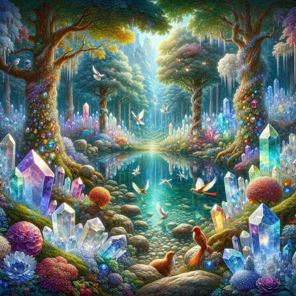 Enchanted Crystal Forest with Ethereal Glow