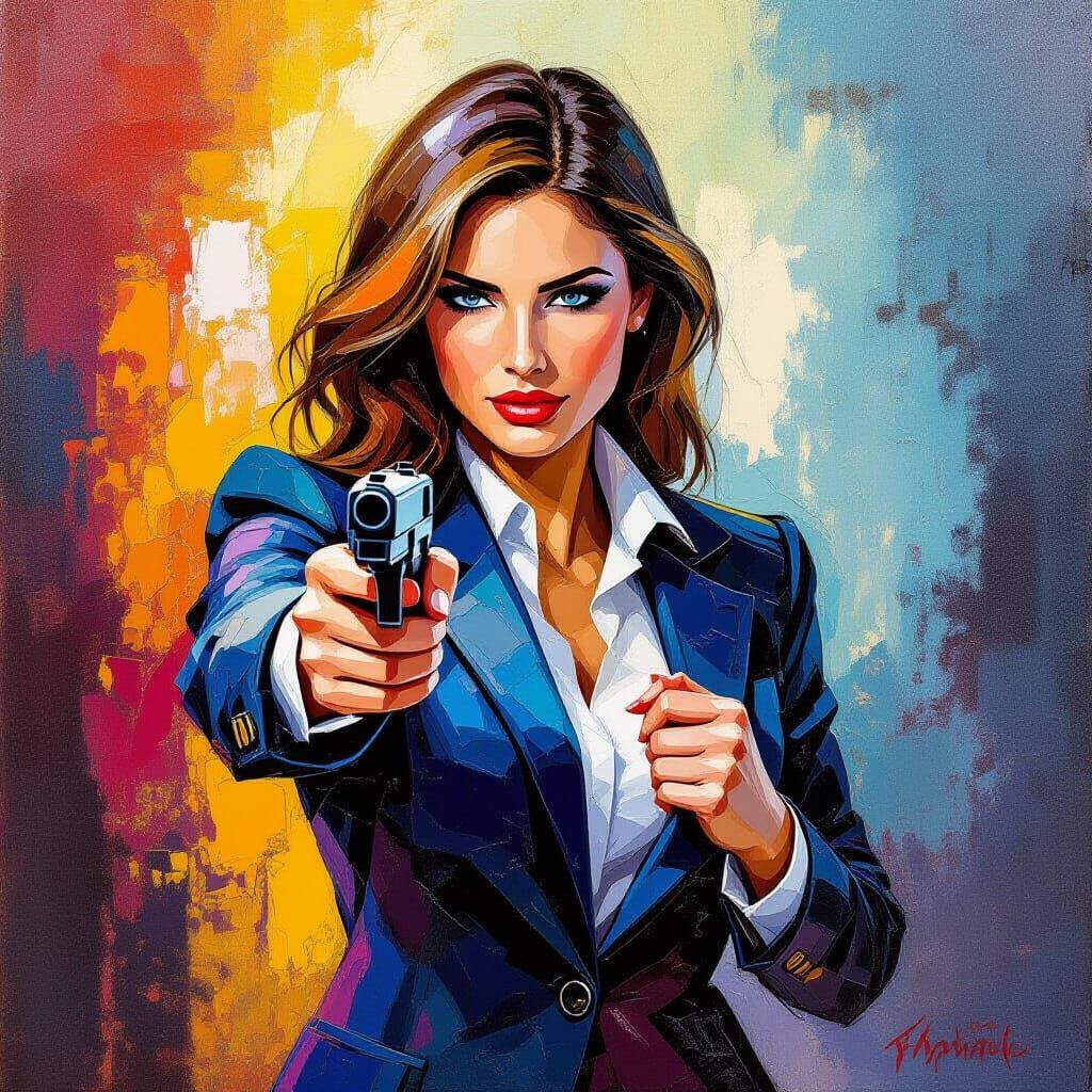 FBI Agent Arresting Spy: Expressionist Oil Painting