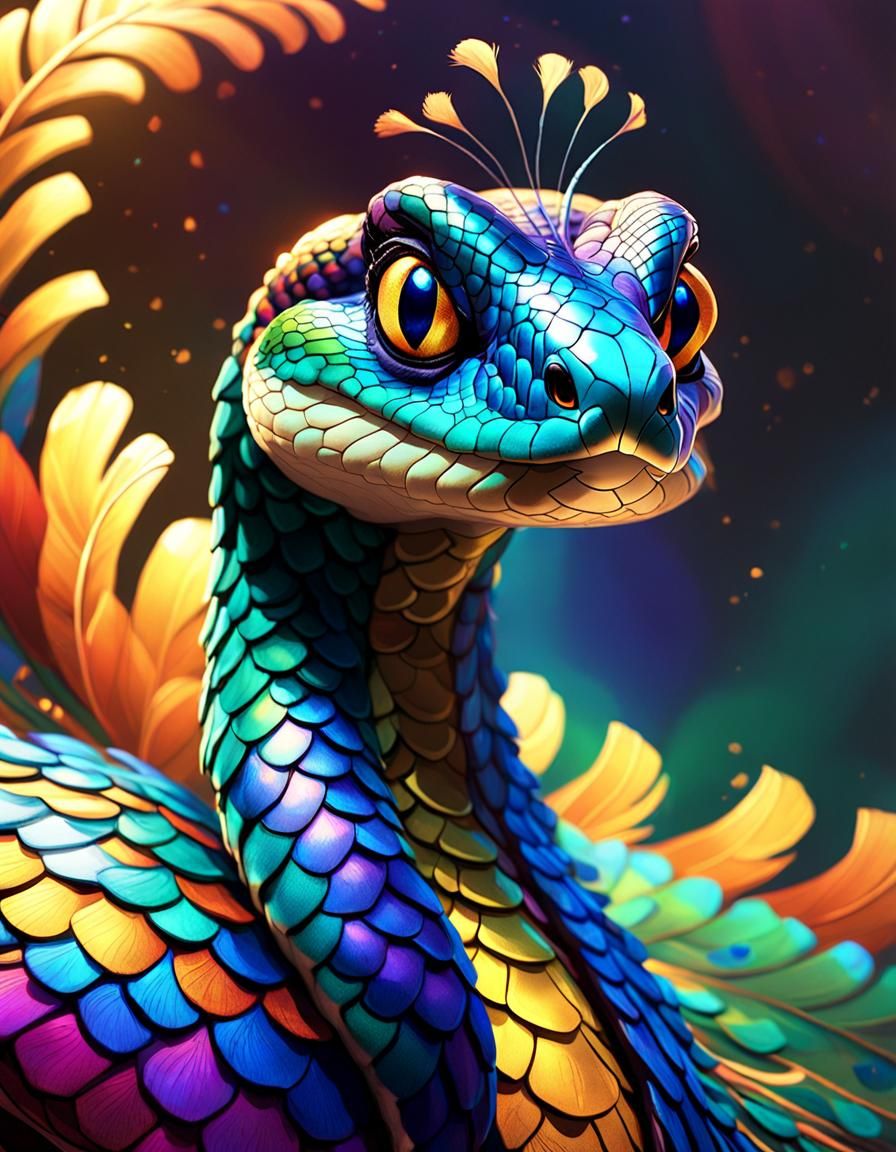 A snake with a peacock plume