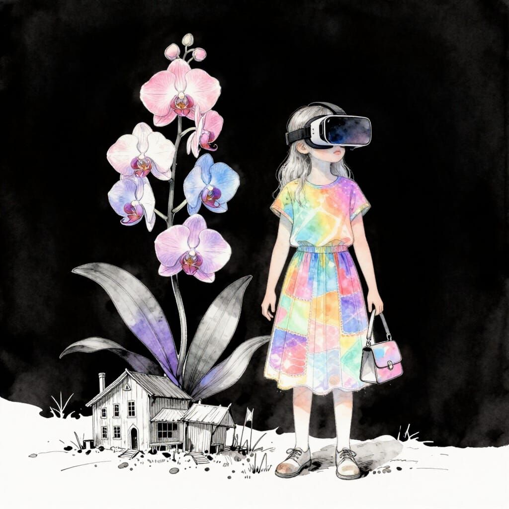 Rainbow Girl in Watercolor Botanical Art