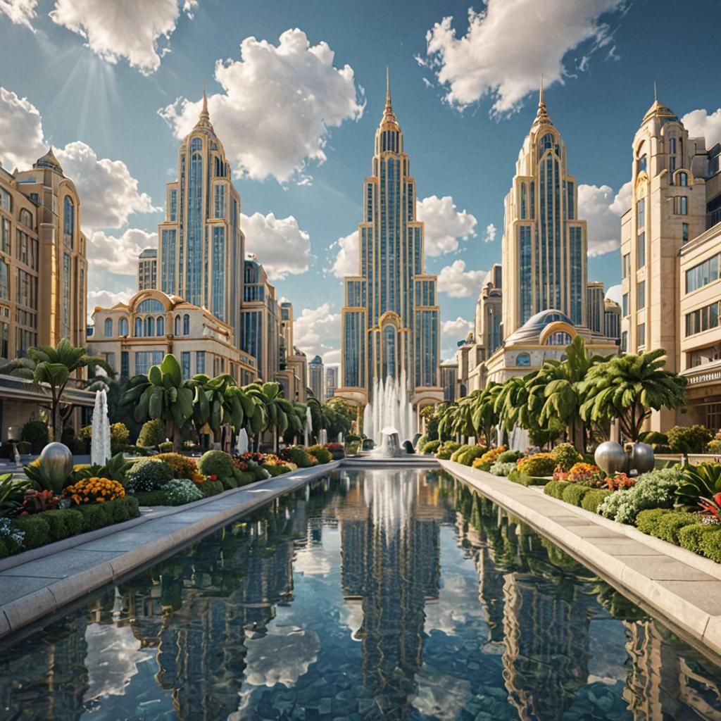 Art Deco Metropolis: A 3D Rendered Cityscape