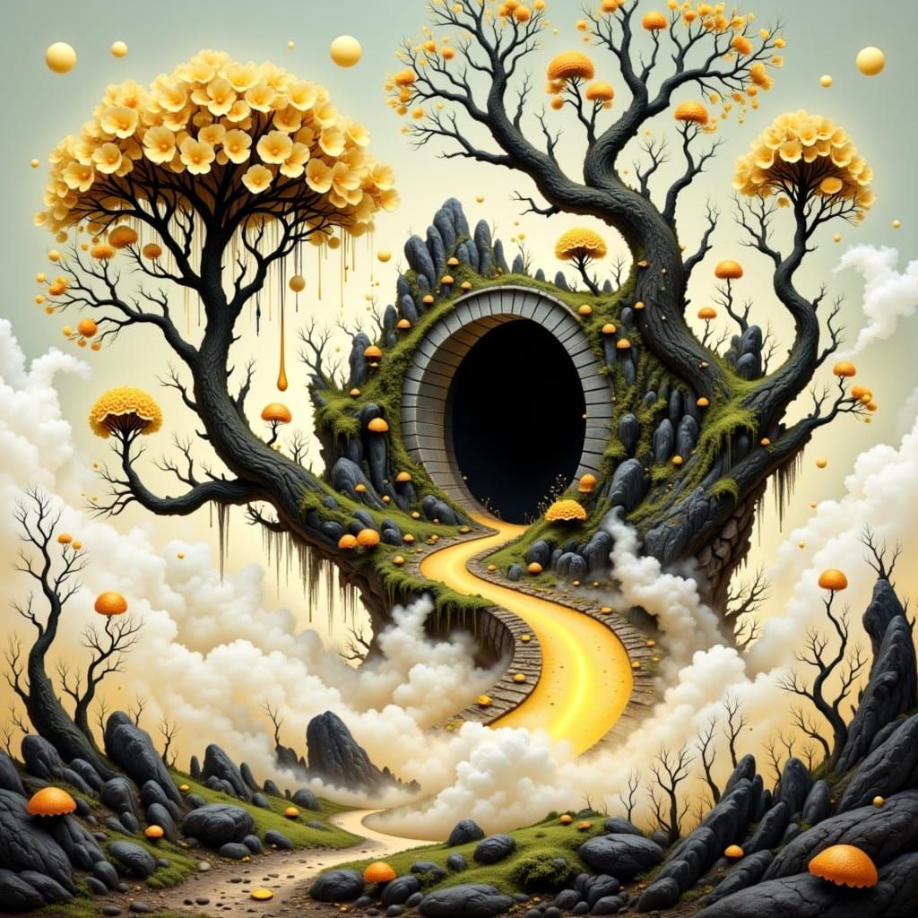 Ancient Archway in Bioluminescent Forest